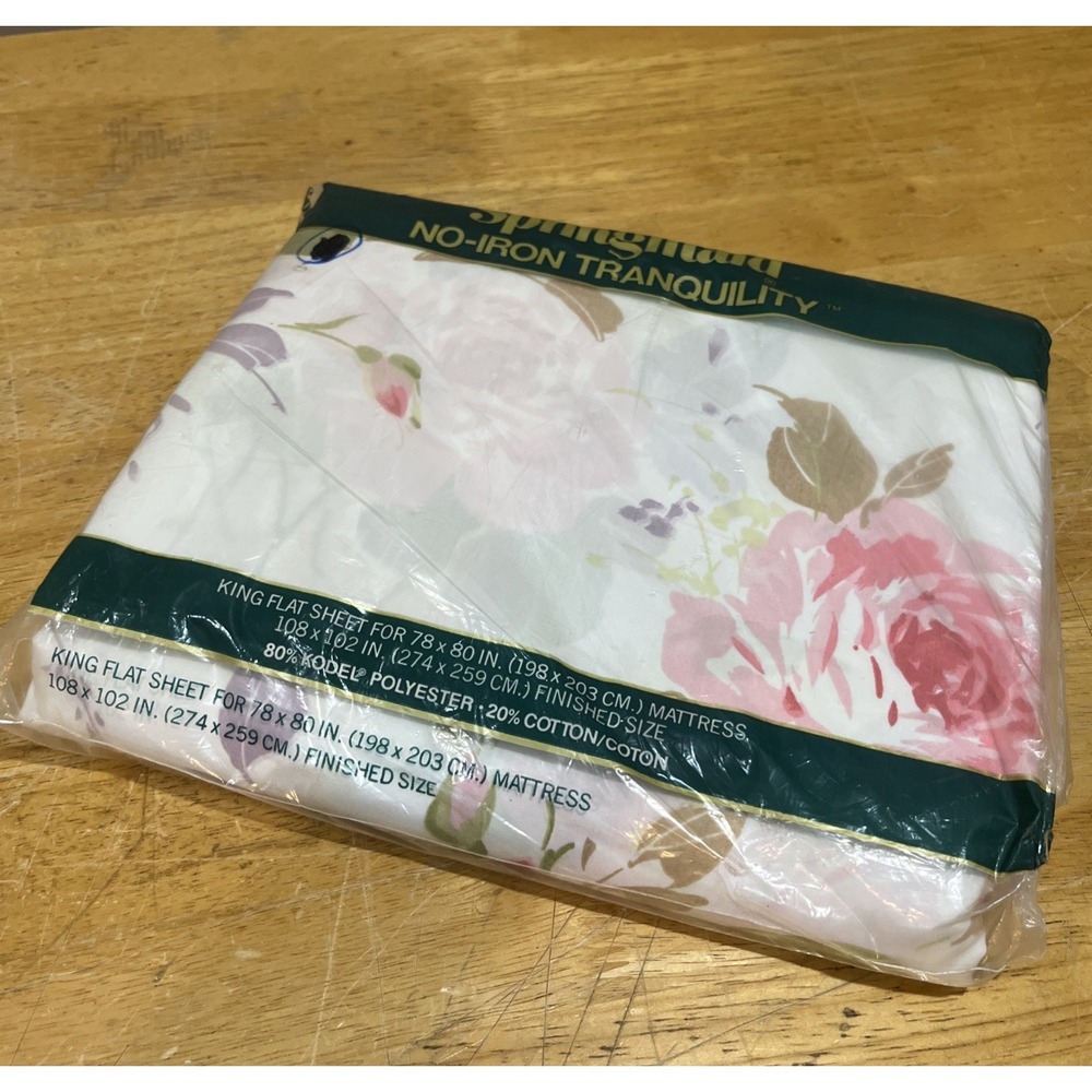 Vtg Springmaid Tranquility King Flat Sheet Rosewater Cottagecore Floral‎ Country
